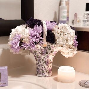 Baum Bros Violet Floral Porcelain Vase ‘Basket’